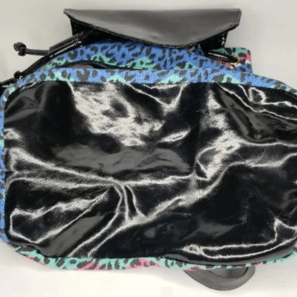90s Rainbow Cheetah Print Canvas/Patent Backpack 80s 1980s Aesthetic Vintage - Picture 9 of 10